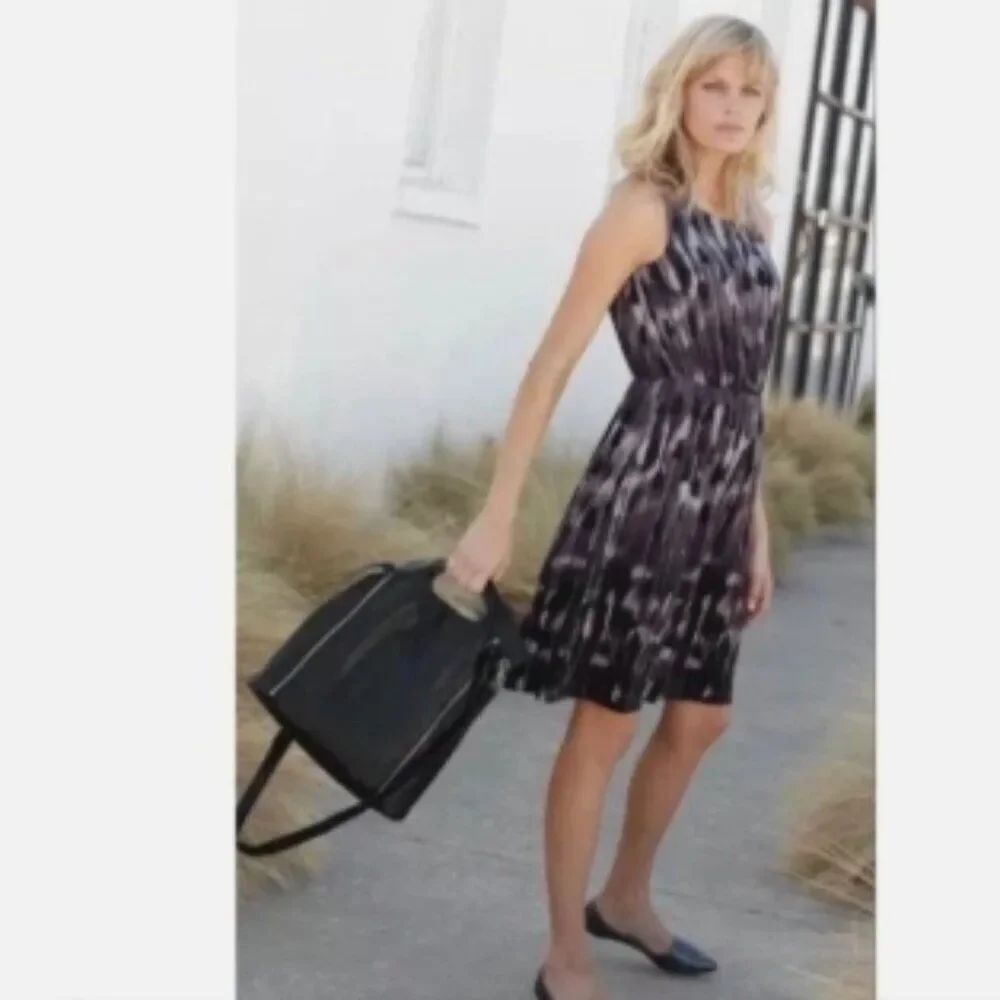Like New! J. Jill Sleeveless Elastic Waist Blouson Tank Dress Purple/Black in M